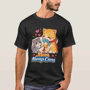 Camiseta Ilustração de Amor de Gata Mãe Alimentando Gatinho