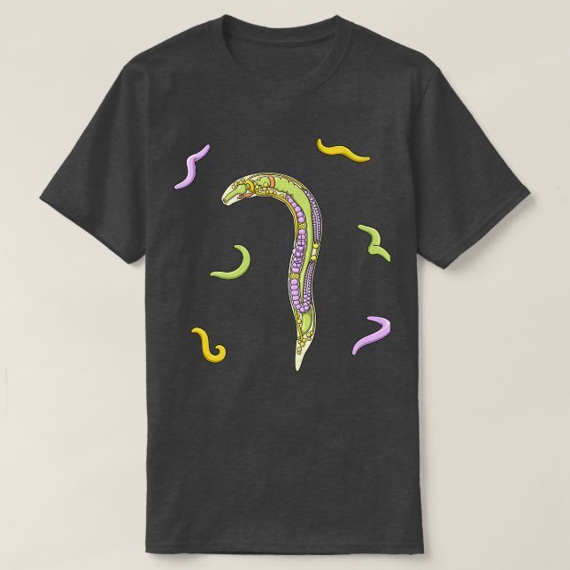 Camiseta Ilustração de Anatomia Nematode C elegans (Frente do Design)