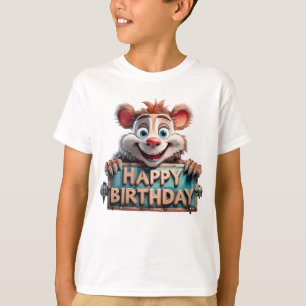 Camiseta Ilustração de Aniversário Feliz de Desenho Animado