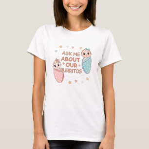Camiseta Ilustração de Anúncio de Burrito de Bebê Gêmeo Fof