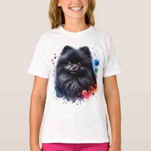 Camiseta Ilustração de aquarela pomeraniana preta