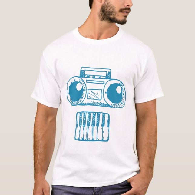 Camiseta Ilustração de Arte Branca de Instrumentos Musicais (Frente)