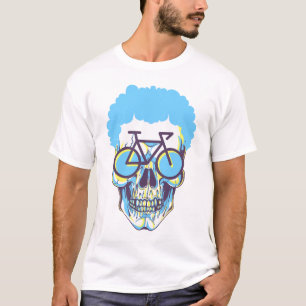 Camiseta Ilustração de Arte Branca Moderna de Bike do Crâni