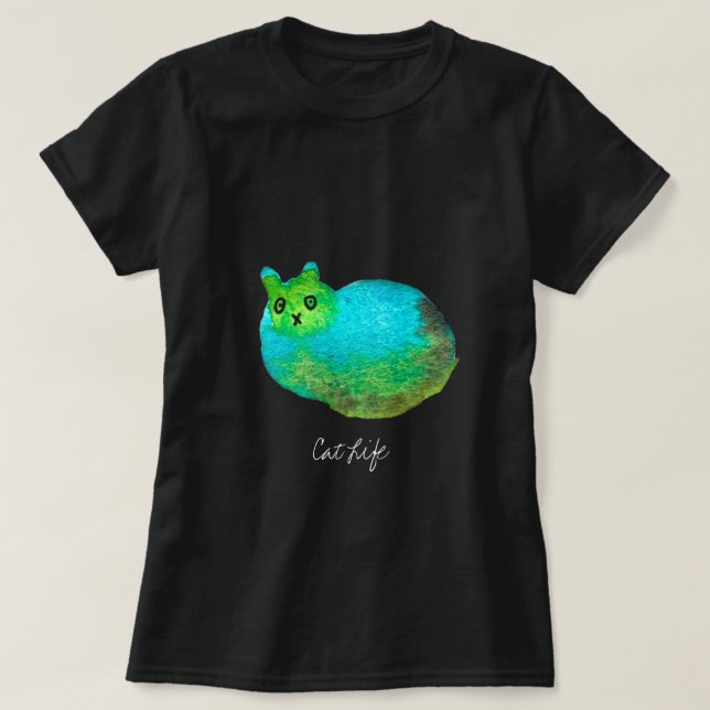 Camiseta Ilustração de arte de gato gordo azul (Frente do Design)