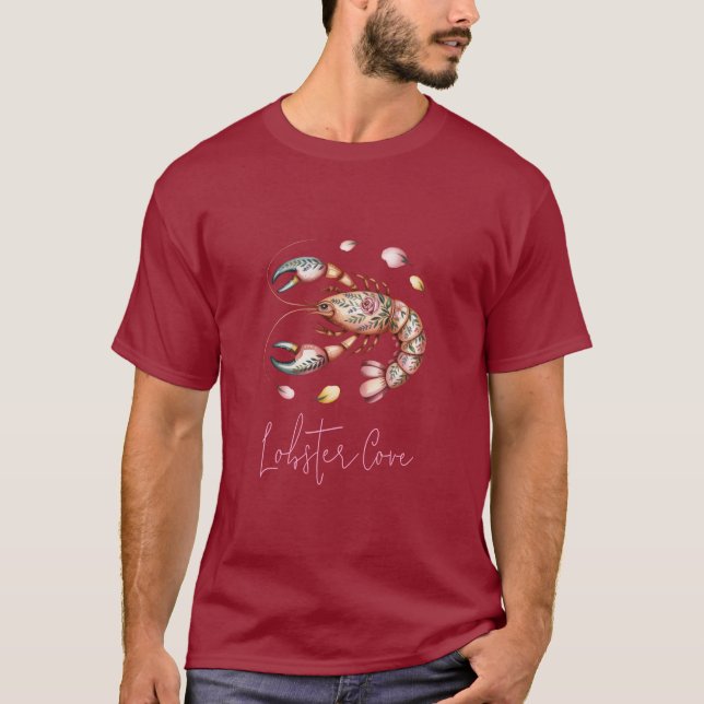 Camiseta Ilustração de Arte de Lagosta Foloral (Frente)