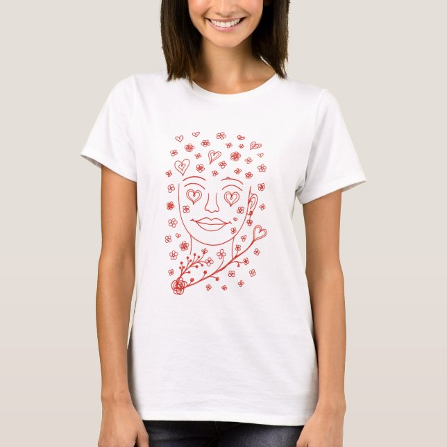 Camiseta Ilustração de arte de linha romântica desenhada à  (Frente)