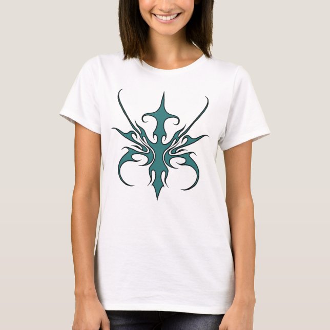 Camiseta Ilustração de Arte de Linha Tribal Aquamarina Fero (Frente)