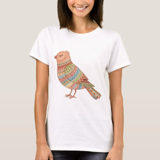 Camiseta Ilustração de Arte de Pássaro com Padrão Colorido