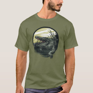 Camiseta Ilustração de Arte do Feroz Pântano de Jacaré