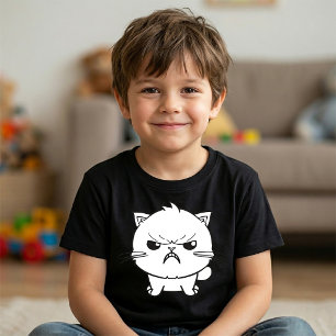Camiseta Ilustração de Arte Linear de Gato Raivoso e Feroz