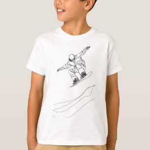 Camiseta ilustração de arte linear de um snowboarder