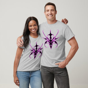 Camiseta Ilustração de Arte Linear Tribal Preta e Rosa Inte