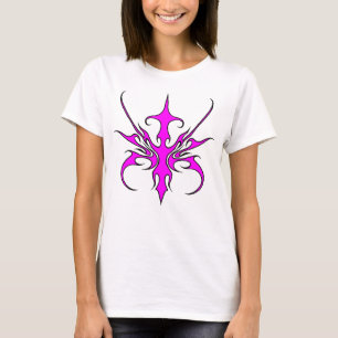 Camiseta Ilustração de Arte Linear Tribal Rosa e Preta Fero