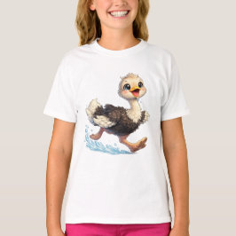 Camiseta Ilustração de Aventura Feliz de Avestruz Fofa