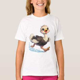 Camiseta Ilustração de Aventura Feliz de Avestruz Fofa