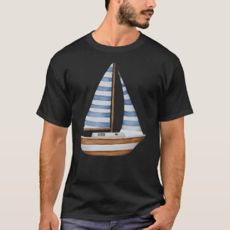 Camiseta Ilustração de Barco à Vela em Aquarela – Azul e Br