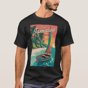 Camiseta Ilustração de Barco Jamaicano Arte de Viagem Vinta