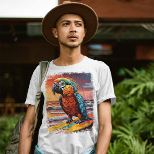 Camiseta Ilustração de BD Colorida de Surfe de Papagaio