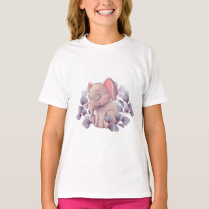 Camiseta Ilustração de Bebê Elefante Fofo Dormindo com Folh