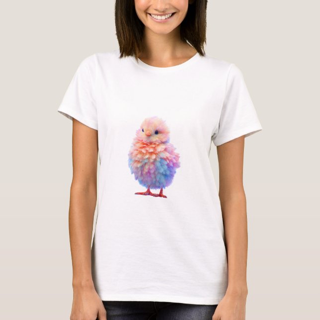 Camiseta Ilustração de Bebê Passarinho Fluffy Arco-Íris par (Frente)