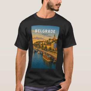 Camiseta Ilustração de Belgrado Sérvia Viagem Arte Vintage