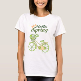 Camiseta Ilustração de Bicicleta Vintage Olá Primavera