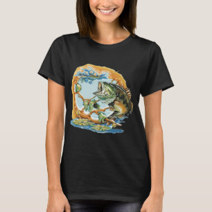 Camiseta Ilustração de boca grande de bass de água superior