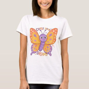 Camiseta Ilustração de Borboleta Fofa 'Persiga Seus Sonhos'
