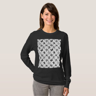 Camiseta Ilustração de borboleta preta e branca Branco