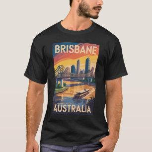 Camiseta Ilustração de Brisbane Austrália Arte de Viagem Vi