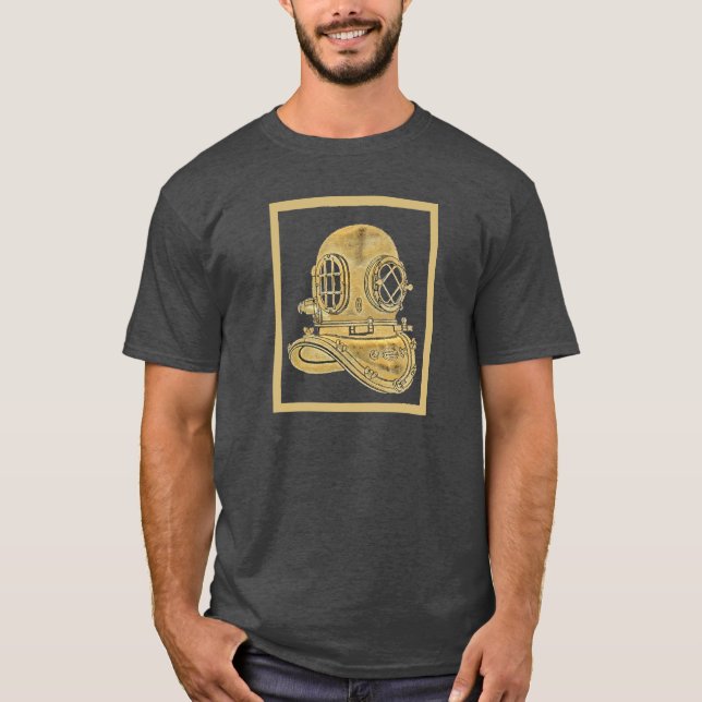 Camiseta Ilustração de bronze do capacete do mergulho do (Frente)
