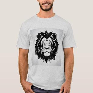 Camiseta Ilustração de Cabeça de Leão com Detalhe Intricado