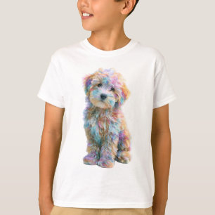 Camiseta Ilustração de Cachorrinho Maltipoo Arco-íris para