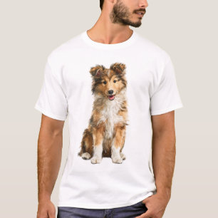 Camiseta Ilustração de Cachorrinho Sheltie Feliz para Homen
