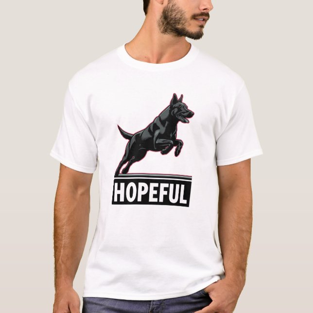 Camiseta Ilustração de Cachorro Esperançosa Camisa-T Mascul (Frente)