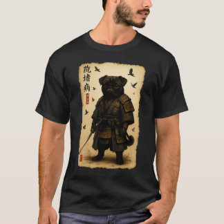 Camiseta Ilustração de cachorro estilo japonês Samurai Pug 