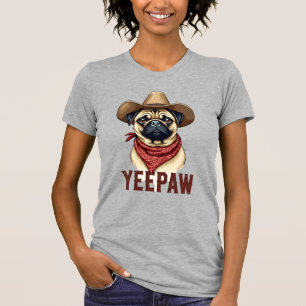 Camiseta Ilustração de cachorro ocidental YeePaw Pug Cowboy