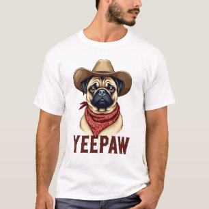 Camiseta Ilustração de cachorro ocidental YeePaw Pug Cowboy
