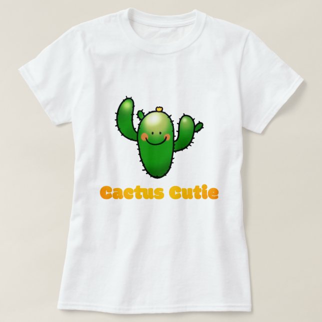 Camiseta Ilustração de Cactus Sorridente Fofo (Frente do Design)