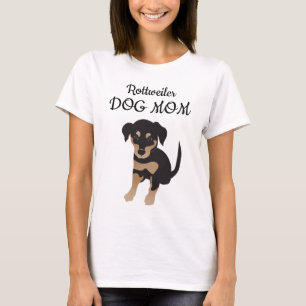 Camiseta Ilustração de Cadela Rottweiler com Filhote