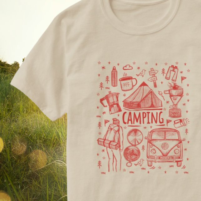 Camiseta Ilustração de Camping no Exterior (Criador carregado)