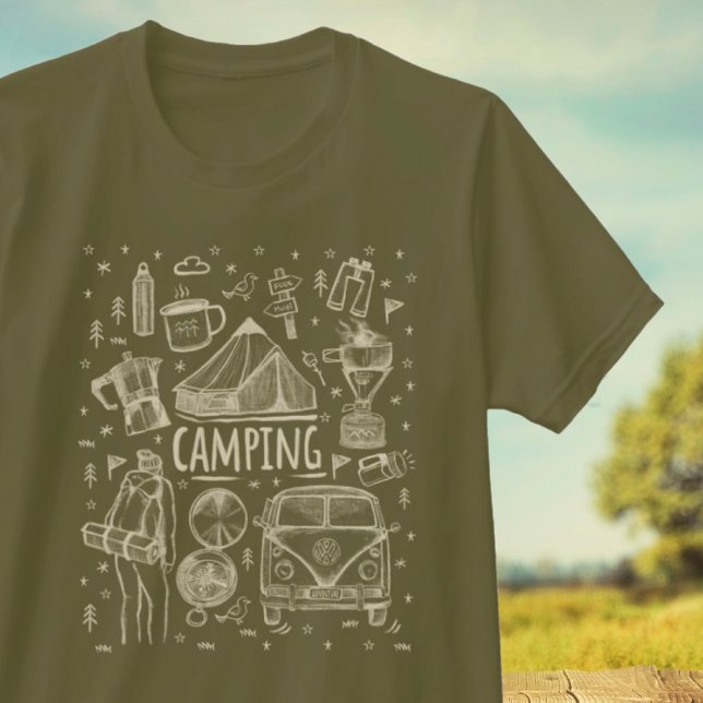 Camiseta Ilustração de Camping no Exterior (Criador carregado)