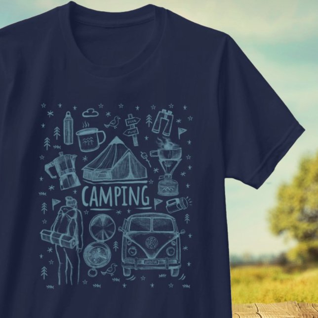 Camiseta Ilustração de Camping no Exterior (Criador carregado)