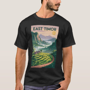Camiseta Ilustração de Campos do Timor-Leste Viagem Arte Vi