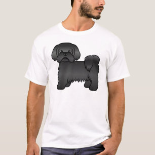 Camiseta Ilustração de Cão de Cartoon Negro Shih Tzu Cut
