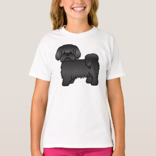 Camiseta Ilustração de Cão de Cartoon Negro Shih Tzu Cute