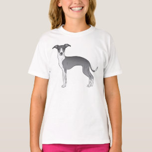 Camiseta Ilustração De Cão De Greyhound Italiano Azul E Bra