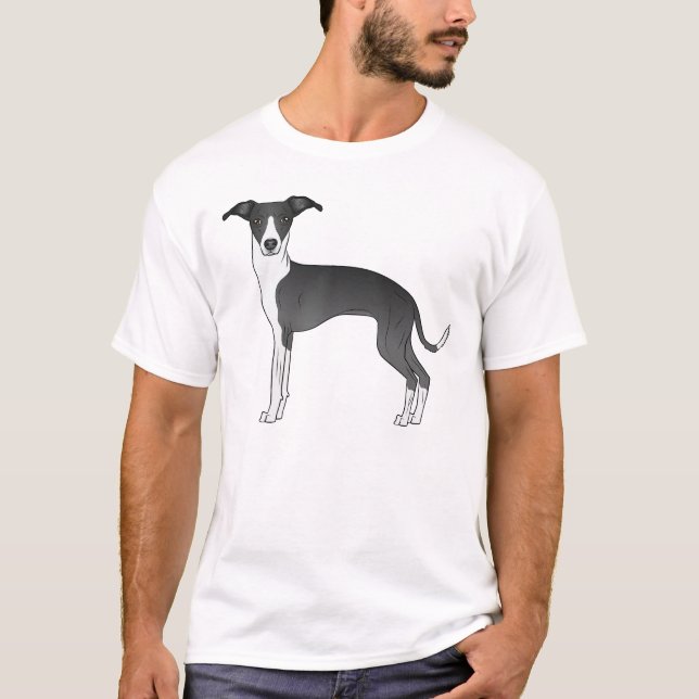 Camiseta Ilustração De Cão De Greyhound Italiano Preto E Br (Frente)