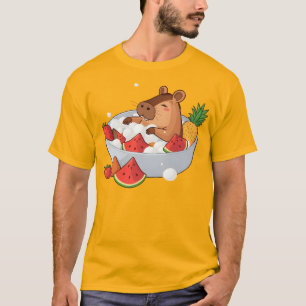Camiseta Ilustração de Capivara Fofa em Spa de Banho de Fru