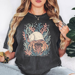Camiseta Ilustração de Caranguejo-Ermitão Recife de Coral V